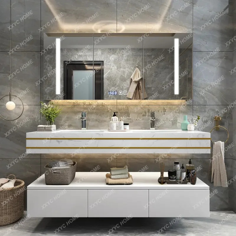 

Bathroom Cabinet Marble Modern Minimalist Hand Washing Face Washing Inter-Platform Basin Stone Plate Integrated Bathroom Cabinet