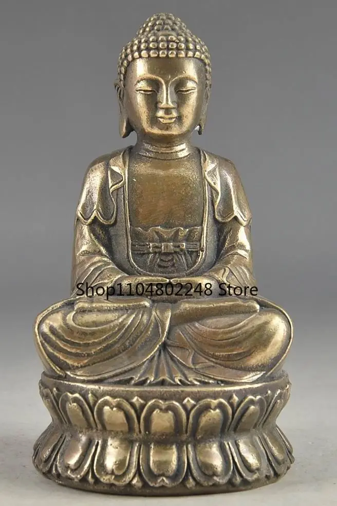 Hand Hammered Bless Collectable Chinese Brass Old Amulet Buddha Statue mk