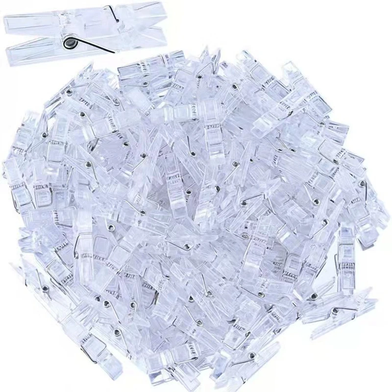 50/100PCS Transparent Mini Photo Clips Plastic Spring Hanging Clip Pegs DIY Wedding Birthday Party Wall Decoration Photo Clamps