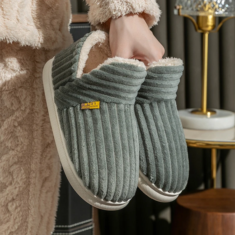 Winter Men Slippers Couples Warm Non-slip Indoor Home Plush Slippers Outdoor Women Casual Soft Furry Cotton Shoes