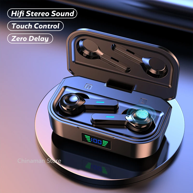 TWS bezprzewodowe słuchawki Bluetooth 5.0 LED etui z funkcją ładowania słuchawki bezprzewodowe radio z głębokim basem sportowe wodoodporne słuchawki z mikrofonem