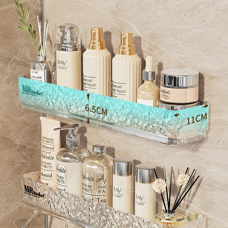 Bohrfreies Badezimmer-Aufbewahrungsregal Gletschermuster PET Wandmontierter Organizer für Shampoo und Kosmetik