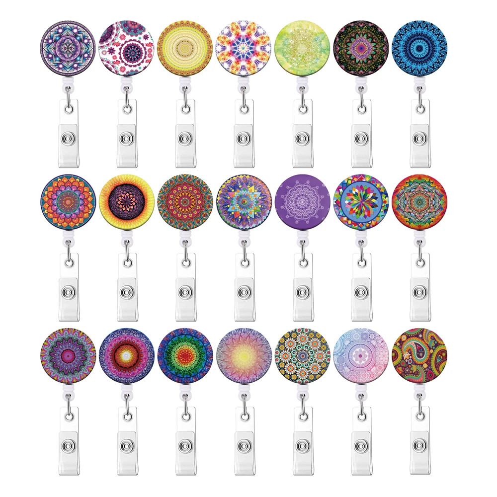 Mandala Retractable Badge Holder Reel Nurse Exhibition Woman Card Holder Doctor ID Card Chain Clips School Student Office Supply