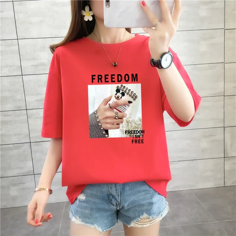 

Cotton short-sleeved t-shirt female students Korean version of loose versatile thin 2024 summer new half-sleeved top ins tide