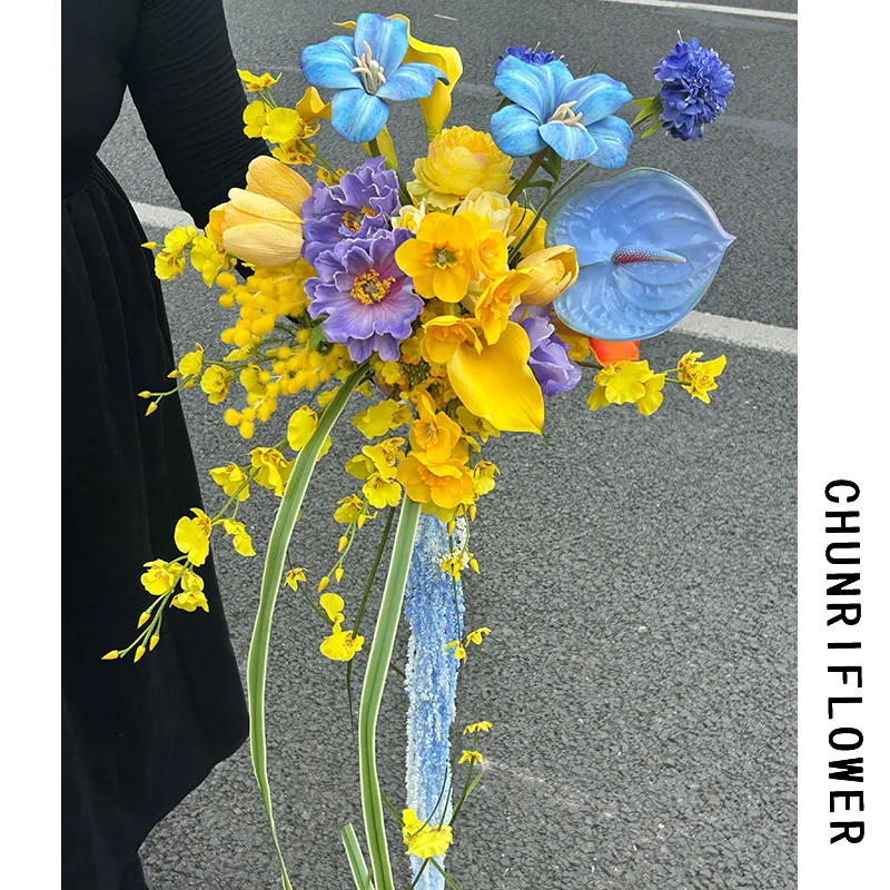 Monet oil painting wind bouquet dopamine color simulated flower shooting props wedding photo studio bridal bouquet mix and match