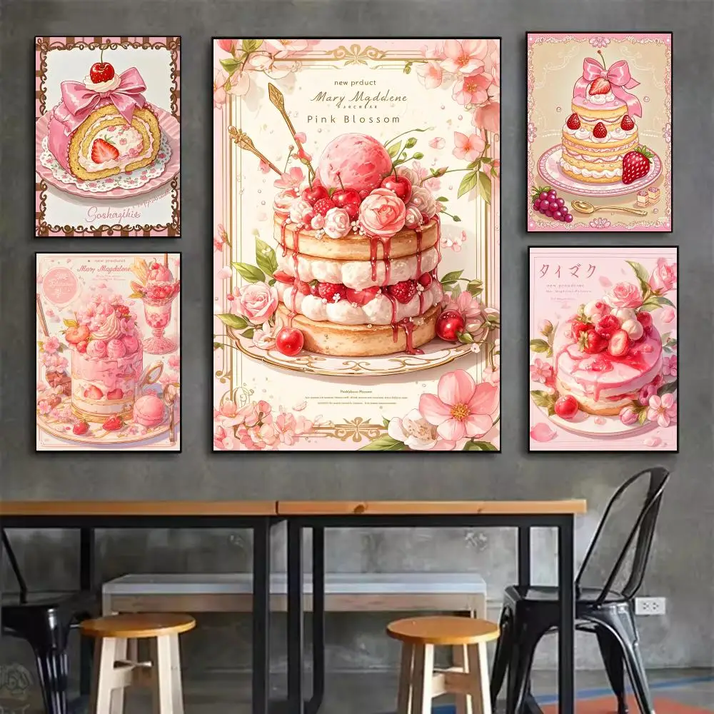 

Pink Small Cake Cute Poster Home Living Bed Room Bar Hallway Sticky Wall Art Printing Waterproof Aesthetic Decor