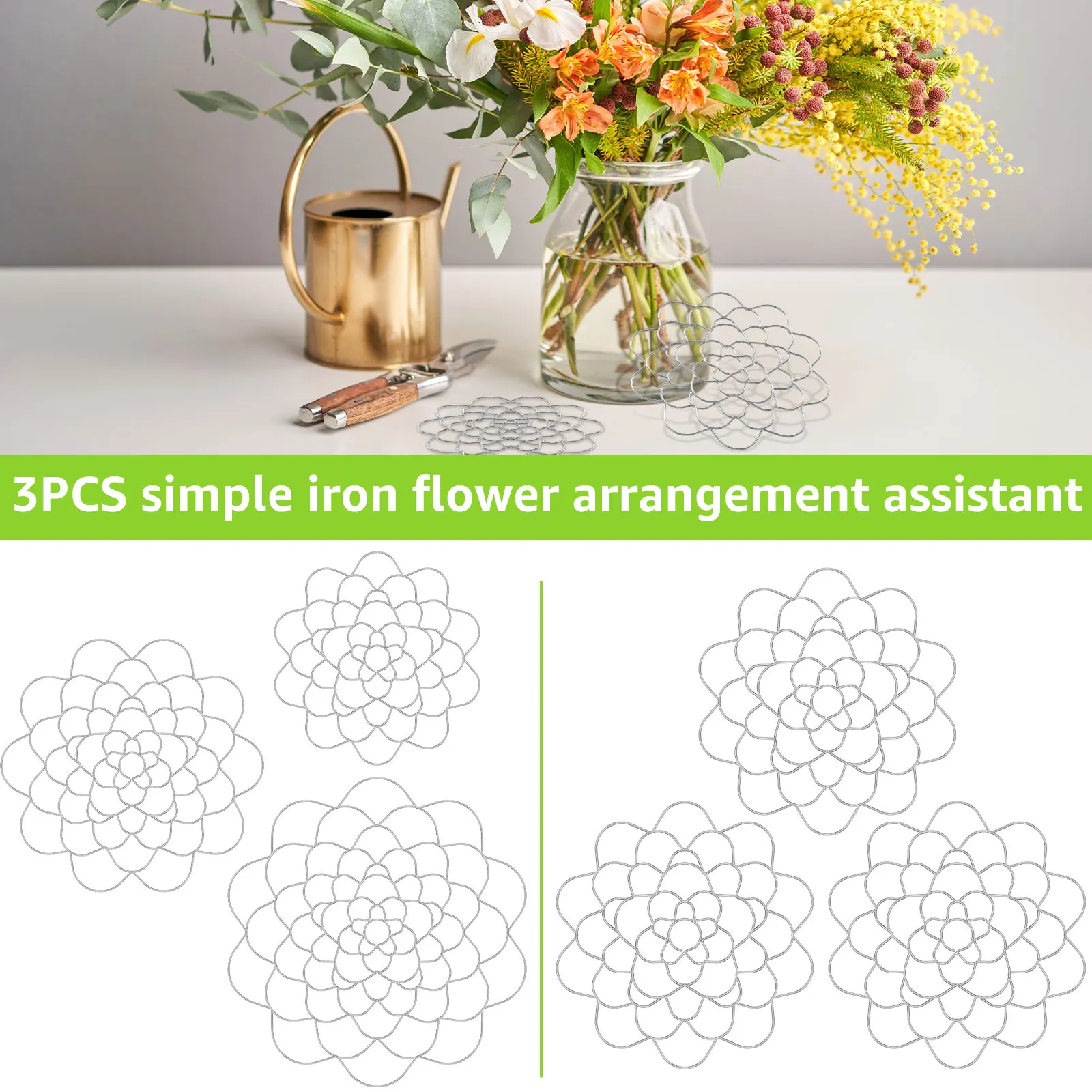 

3Pcs Flower Arrangement Holder 5/6/7inch Iron Flower Lid Arranger Reusable Metal Flower Insert Lid Round Floral Frog Lid