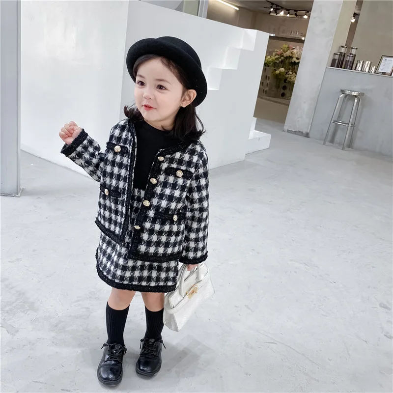 

Girls' Plaid Set Autumn New Fashionable Children's Jacket+Girls' Autumn Fashion Trendy Skirt