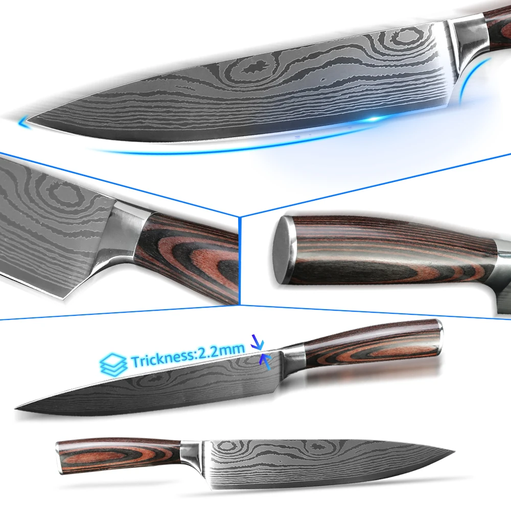 Kitchen Knives Chef Knife 7CR17 High Carbon Stainless Steel Damascus Drawing Gyuto Cleaver Set Slicer Santoku Knife