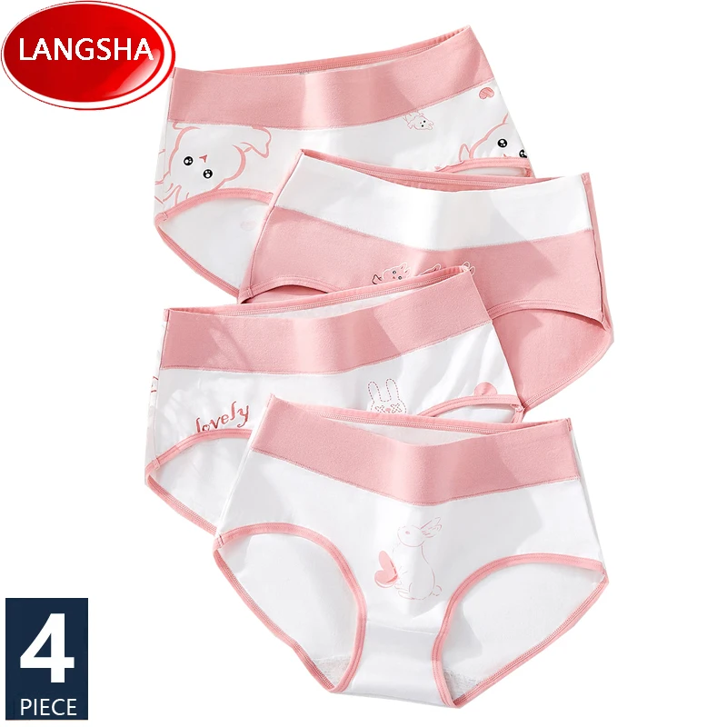 

High Waist 4Pcs/Set Cotton Panties Women Body Slim Underwear Plus Size M-5XL Breathable Cute Young Girls Briefs Female Lingerie