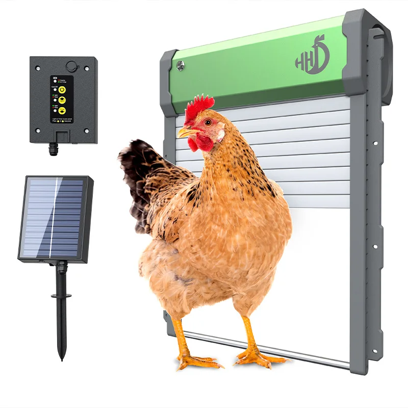 

New Solar Automatic Chicken Coop Door Powered Aluminum Alloy Chicken Door With Timer/Light Sensor/Remote Control/Manual DC