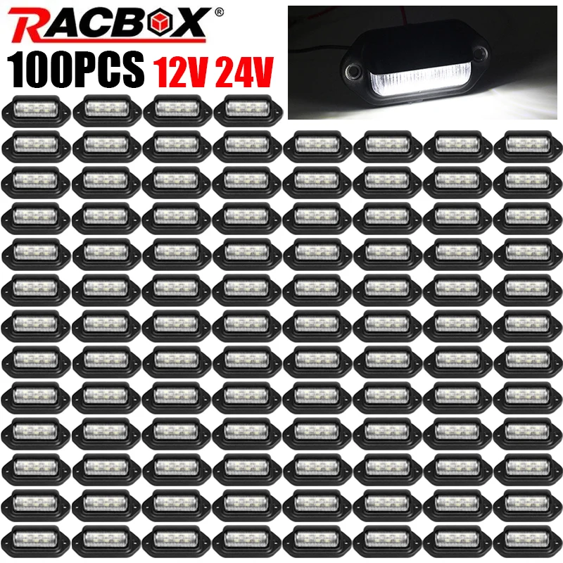 

100pcs 12V 24V 6 LED License Plate Light Trailer Light LED Side Marker Light Safety Tag Lamp For Car Truck Tractor Pickup Lorry