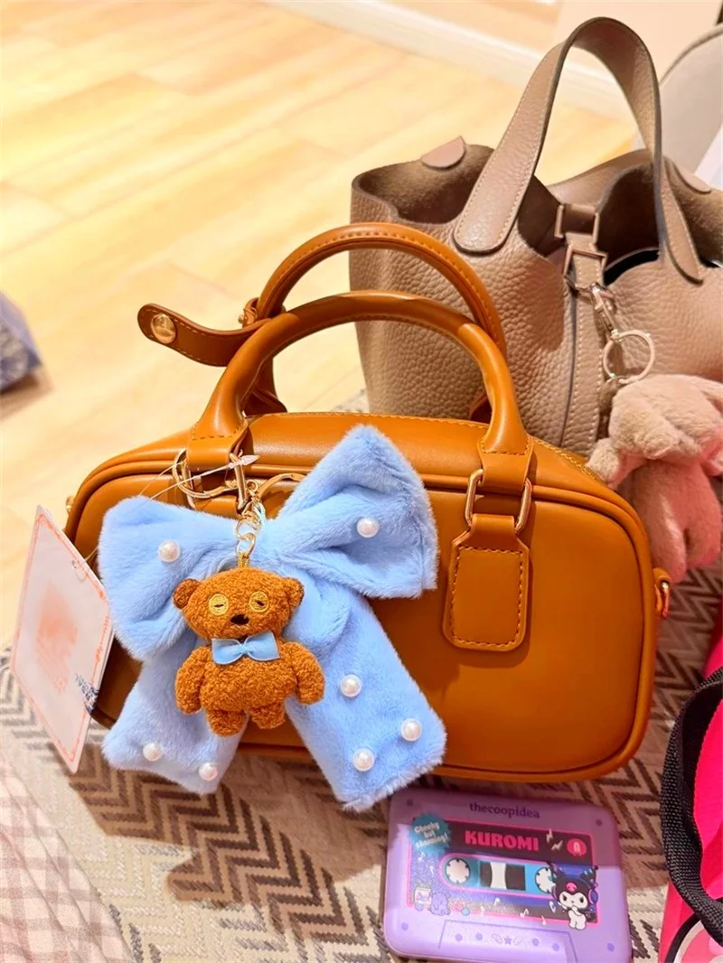 Beijing Movie Park Special Series: Large Yellow Man & Lady Tim Plush Bear Handbag with Handle and Adjustable Shoulder Strap
