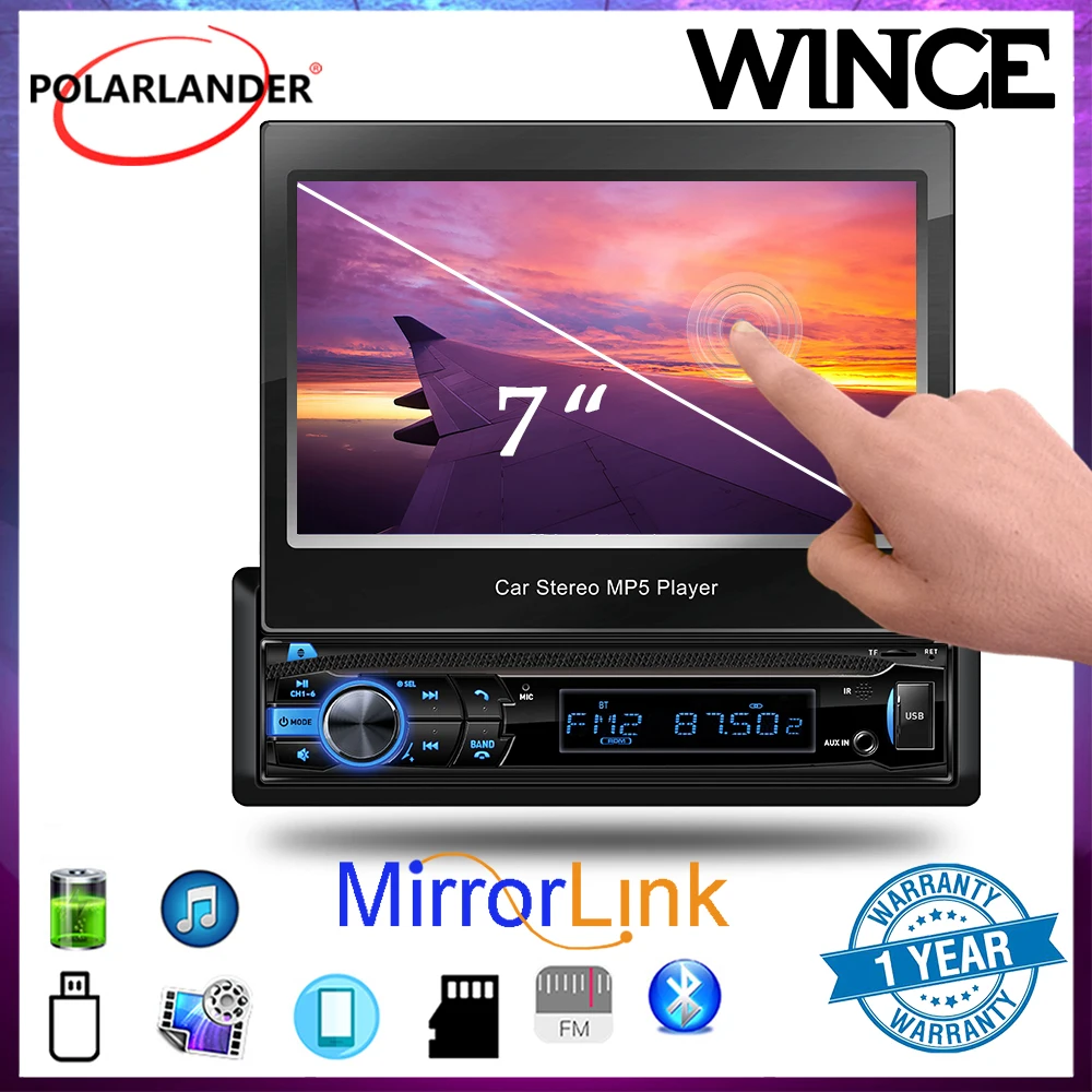 

Car Multimedia Player MP5 Stereo FM Radio 1 DIN 7inch Electric Telescopic Screen Intelligent System AUX /SD/ USB for Universal