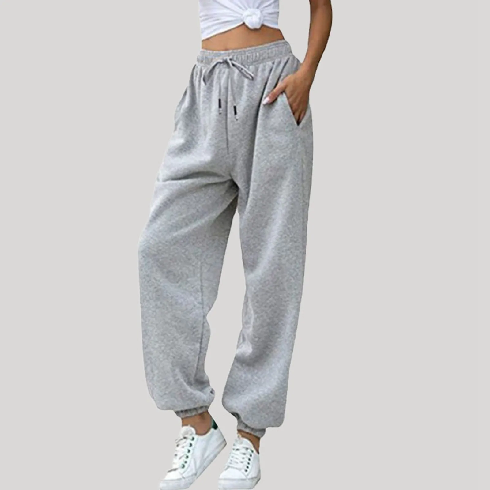 

Women Casual All-Match Fleece Lined Sweatpants Running Sport Jogger Trousers Loose Elastic Waist Athletic Gym Fitness Pants