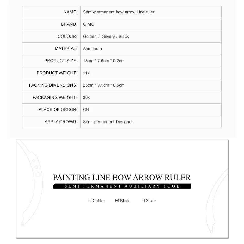 Règle à arc et flèche de positionnement, outil de mesure de maquillage, doublure de embaude fil, microblading de tatouage, microblading semi-continu, cartographie des yeux