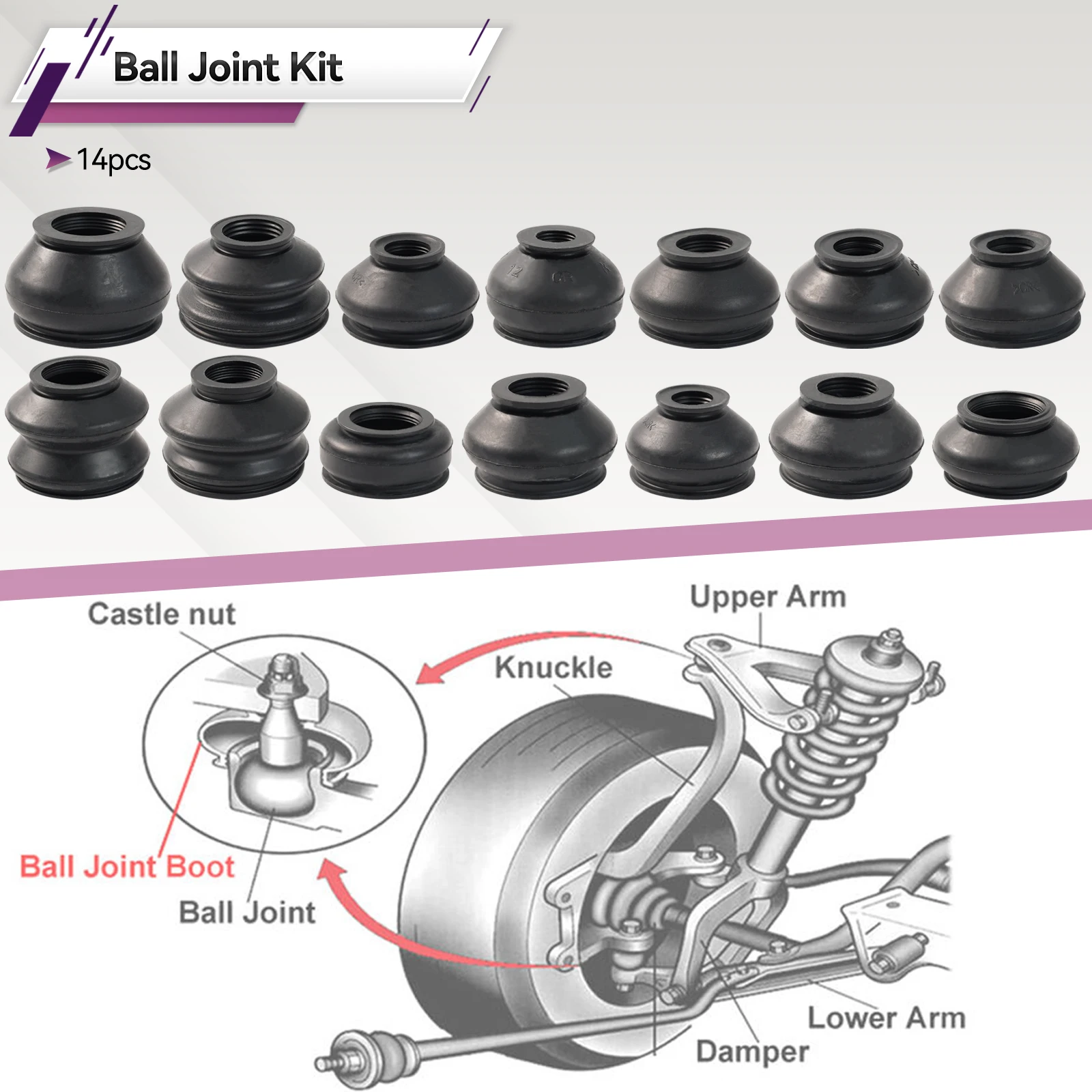14 шт., универсальные резиновые чехлы для шаровых шарниров, пылезащитные чехлы, колпачки, соединители рулевой тяги, комплект для замены, защитная