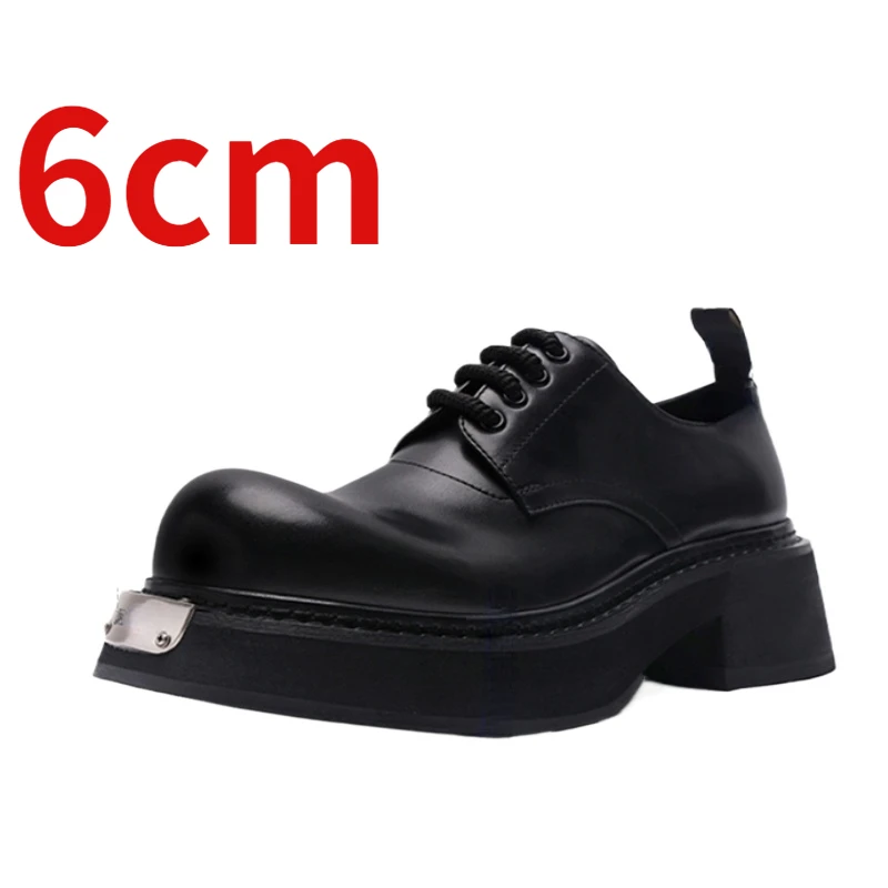 Height Increase 6cm Derby Shoes for Men Metal Decorative Design Genuine Leather Breathable Comfortable Thick Bottom Casual Shoes