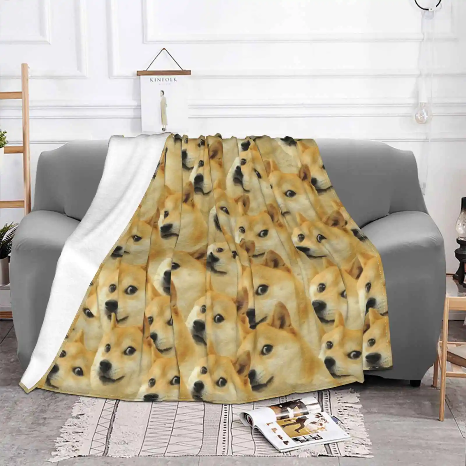 Doge Wow Pattern Shiba Inu Doggo Dog Meme Montage Hd High Quality Online Store Top Quality Comfortable Bed Sofa Soft Blanket