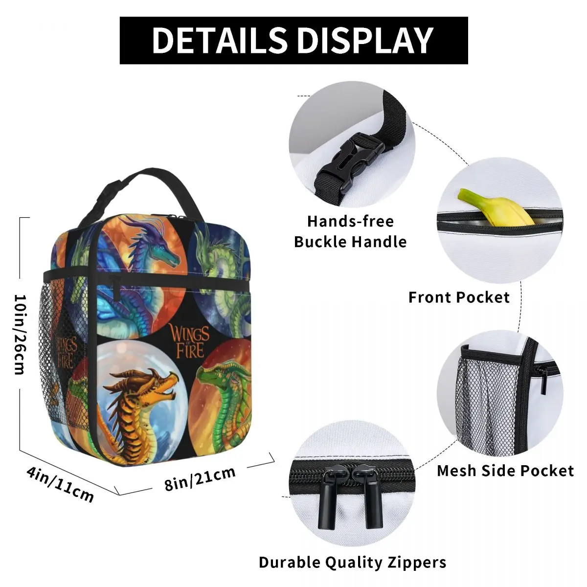 Wings Of Fire Insulated Lunch Bag for Kids School Cooler Thermal Food Box Tote Leakproof Lunch Boxes Container
