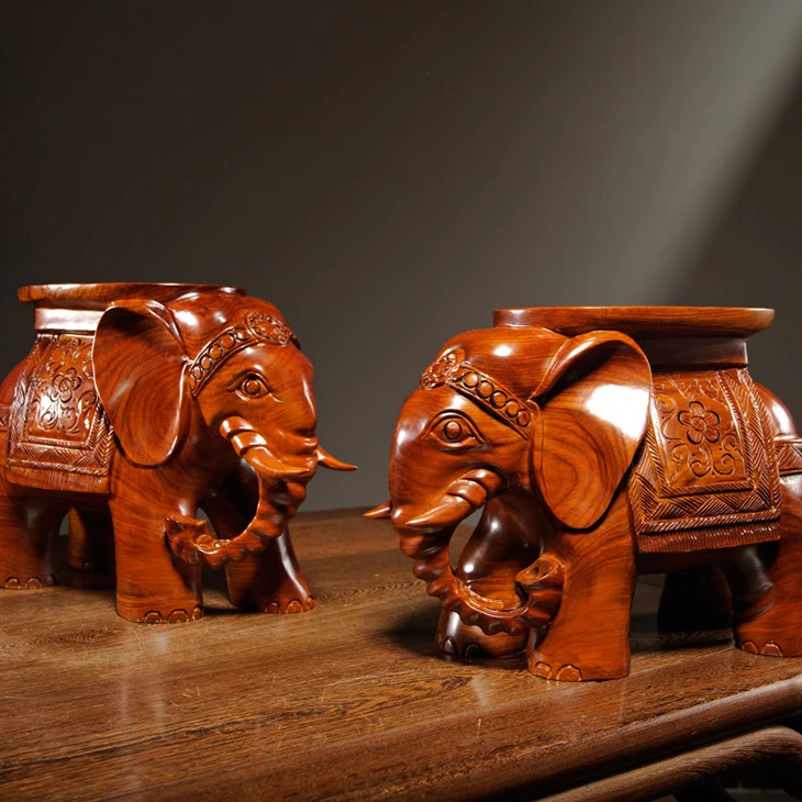 Pear wood carving elephant ornament solid wood stool home living room office decoration mahogany crafts gift