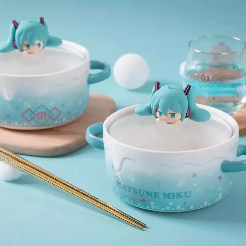 New Hatsune Miku Bowl 750ml Animation Peripheral Cute Cartoon Ceramic Tableware Kawaii Birthday Gift for Friends Size 15x8cm