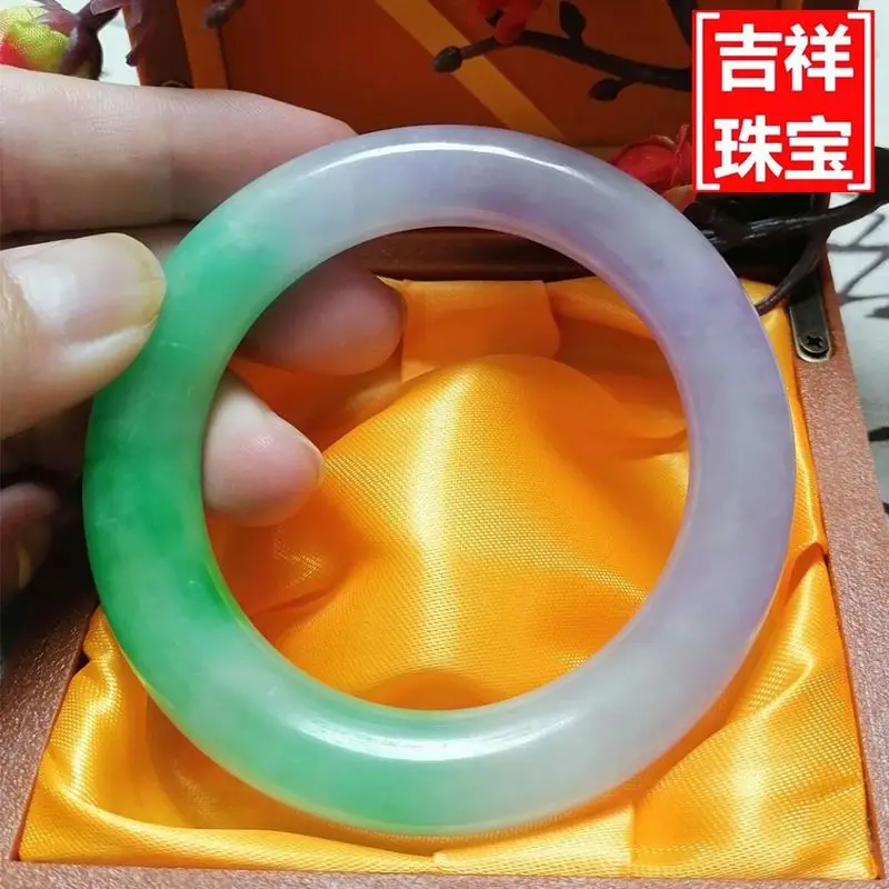 Myanmar for Women, Genuine Round Bar Ice Jadeite Bracelet, Spring Collection