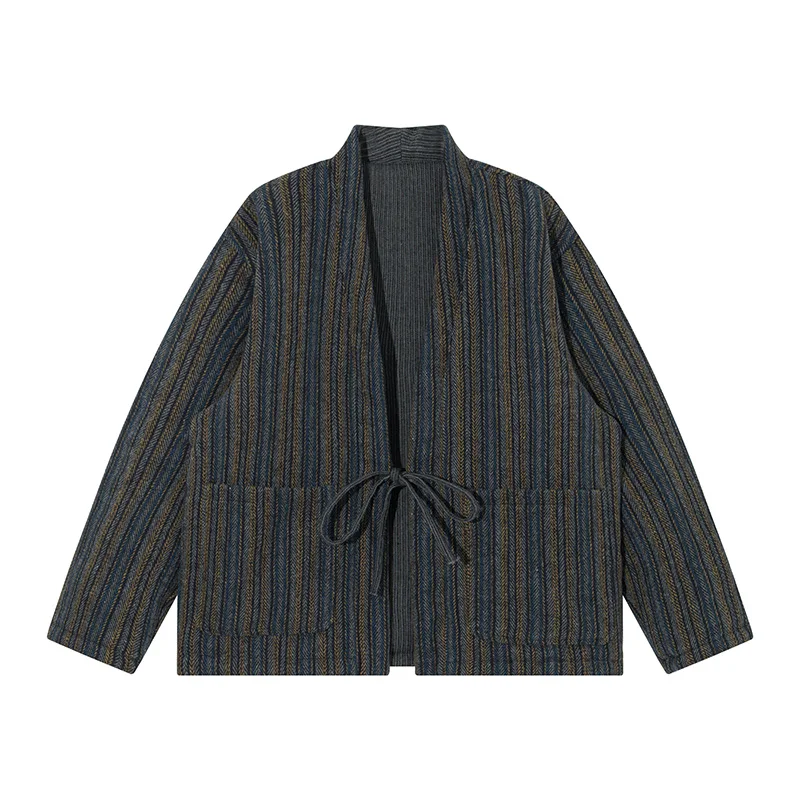 سترة كيمونو مخططة على الطراز الياباني معطف خريفي وشتوي ملابس الشارع الشهير Haori بلوزات كبيرة الحجم