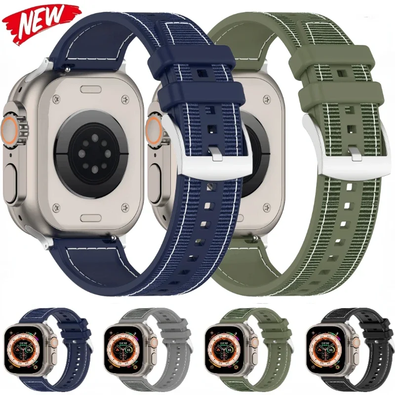 Silicone+Nylon Composite Braided Band For Apple Watch Ultra 2 49mm 10 9 8 7 46mm 45mm 41mm Belt iWatch 6 5 4 SE 44mm 42mm Strap