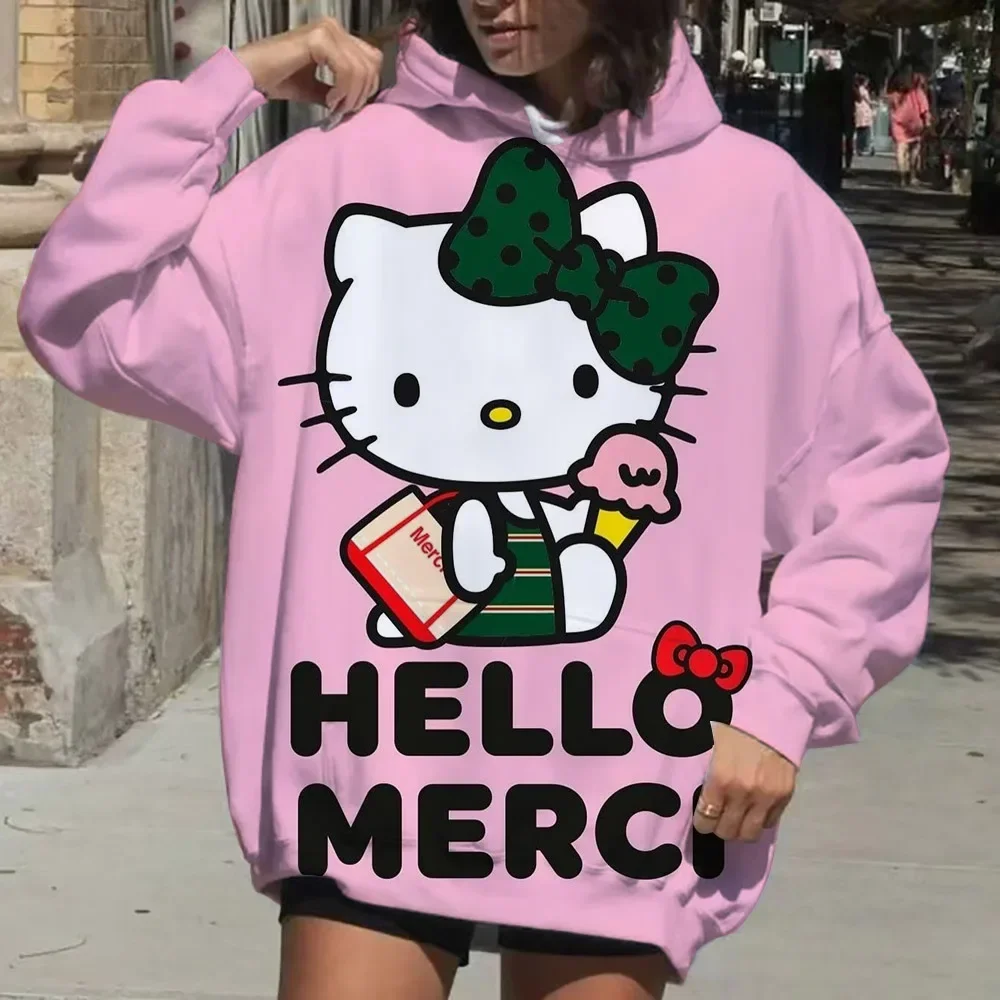 

Женская толстовка с узором Hello Kitty, модная повседневная уличная одежда, персонализированная модная толстовка в стиле хип-хоп, модная повседневная толстовка с капюшоном