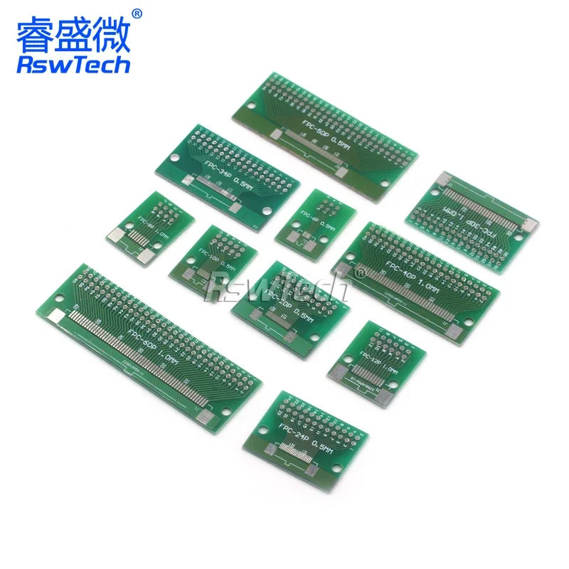 5PCS Double Side 0.5mm 1mm FFC FPC 6 8 10 12 20 30 40 50 60 Pin To 2.54mm FPC/FFC SMT Adapter Socket Plate PCB Board Connector