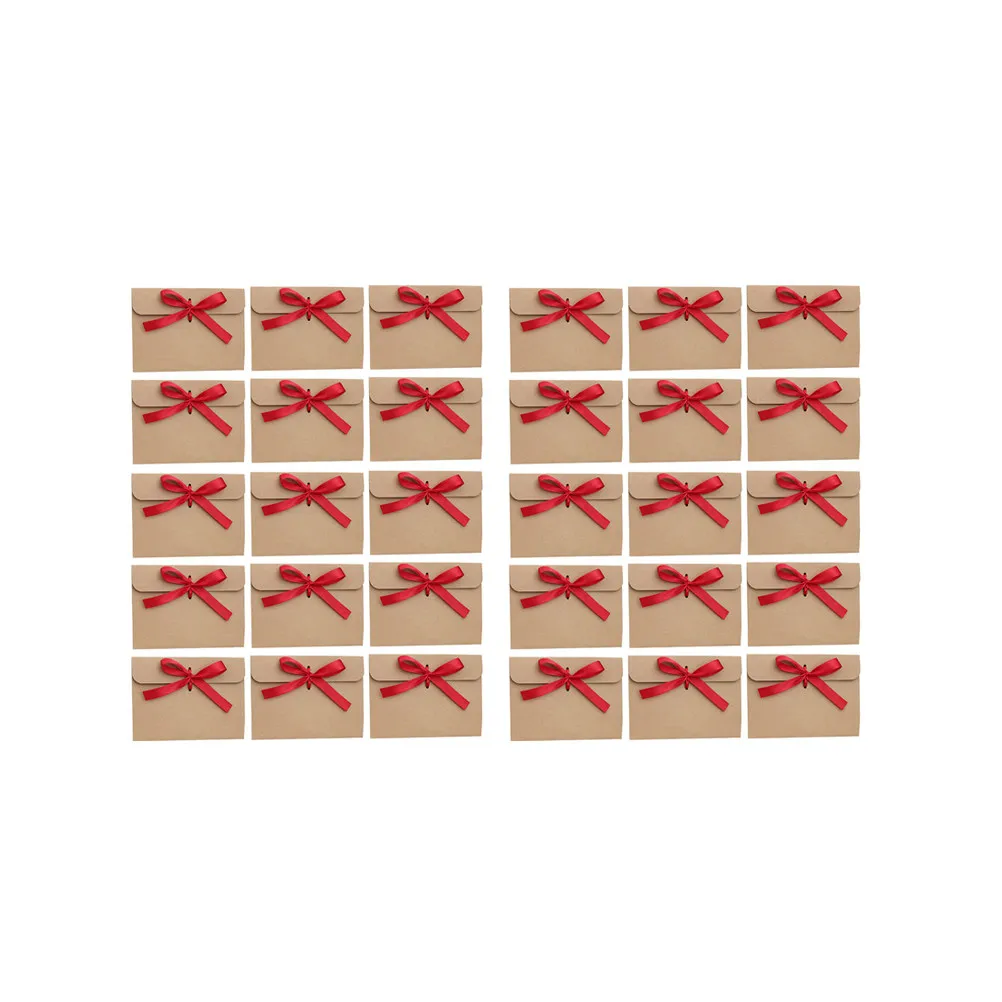 

50Pcs -Red Kraft Paper Envelopes Delicate Bowknot Design Wedding Festival Money Gift Envelope European Style Spring
