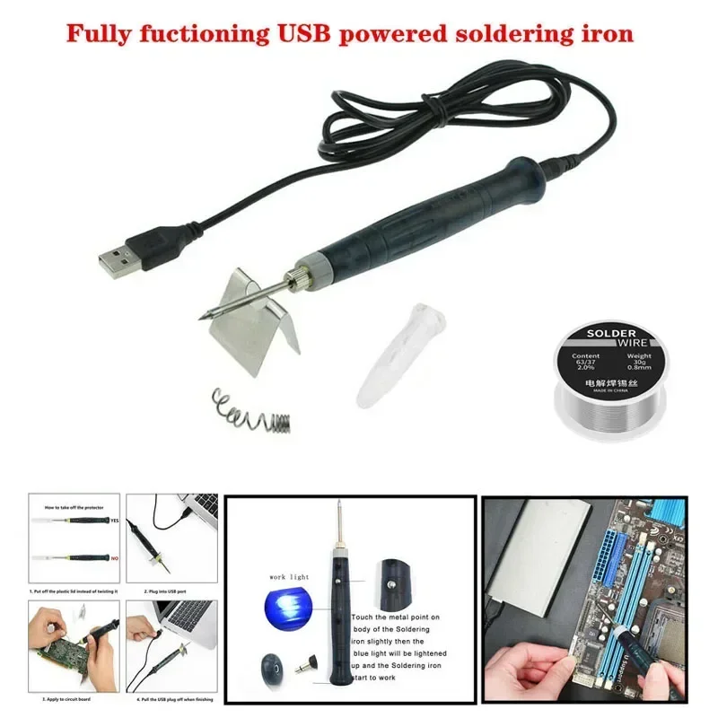 Portable USB Electric Soldering Iron 5V 8W Tin Solder Iron USB Fast Charging Rework Station Microelectronics Repair Welding Tool