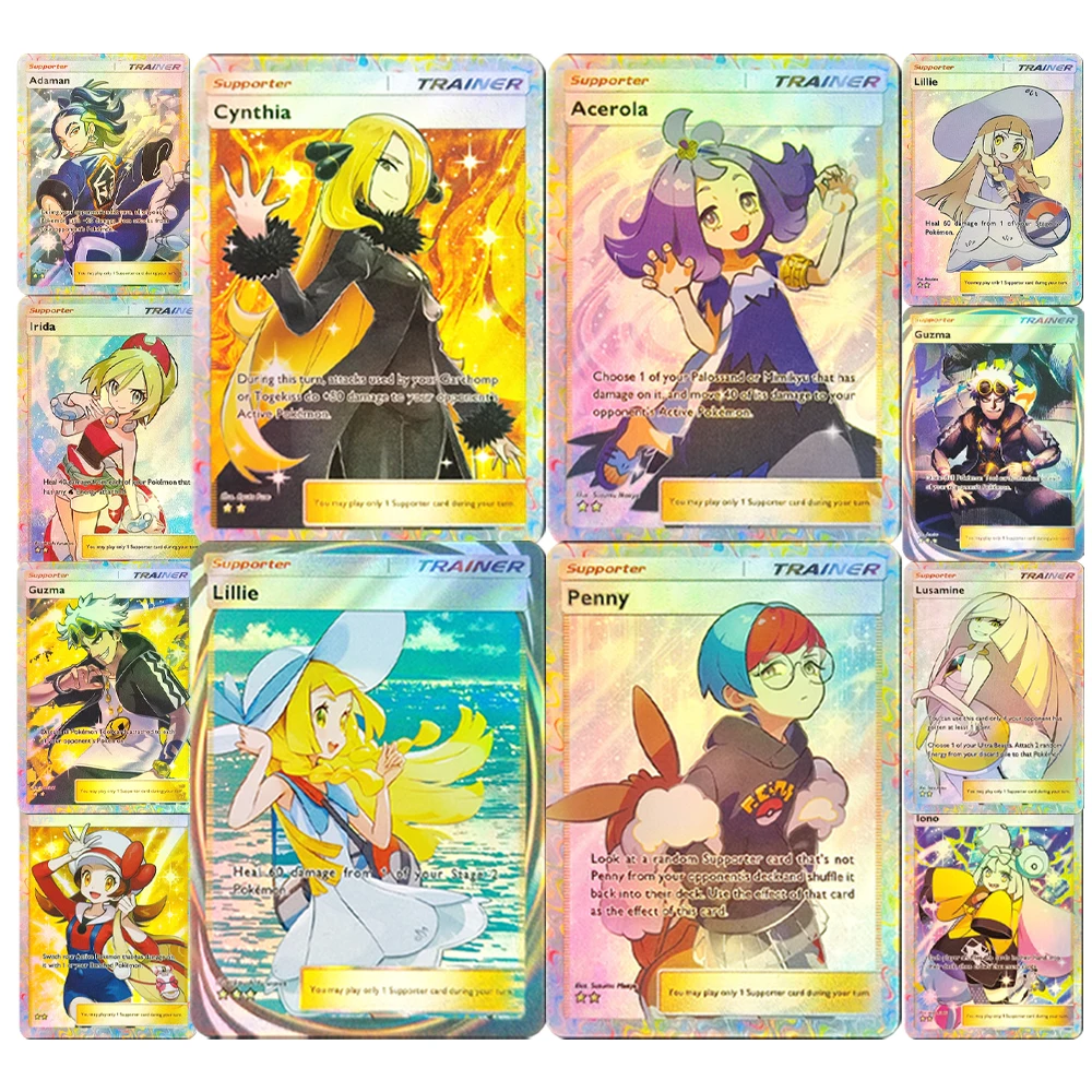 TCG pocket Trainer Set Lillie Cynthia Penny Acerola Dawn Etc Full Art Supporter SAR Self Made Single Anime Game Collection cards