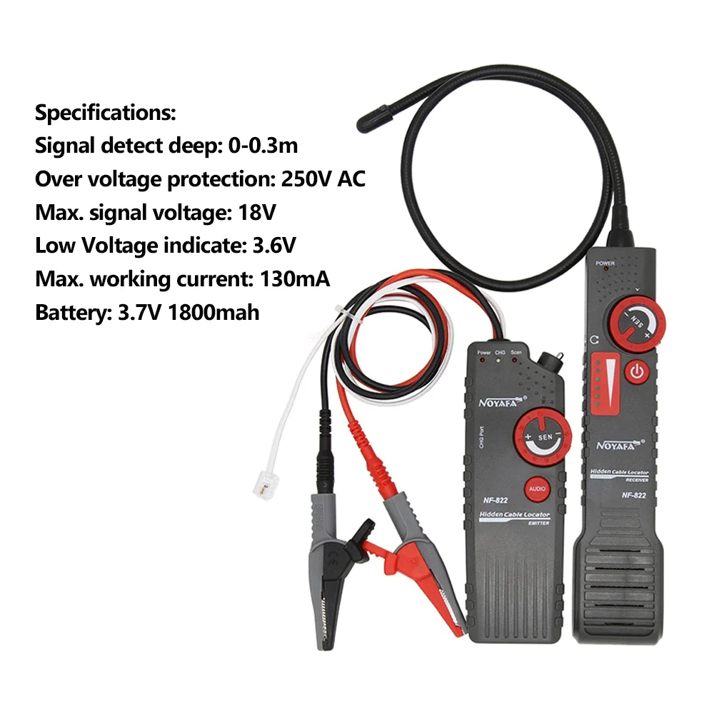 NOYAFA-probador de Cable y Red, localizador de cable subterráneo de NF-822, probador de longitud de cable de profundidad de 0-0,5 m, 1000m para Cable de alto voltaje