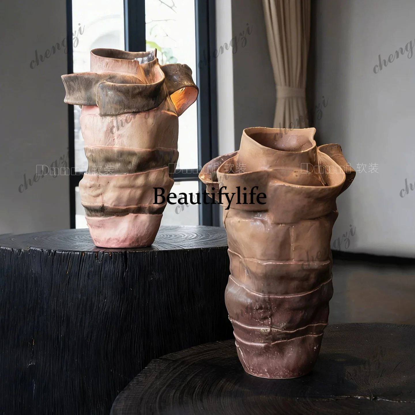 Handmade ceramic art flower ware model room hotel homestay living room dining room dried flower tabletop vase ornament