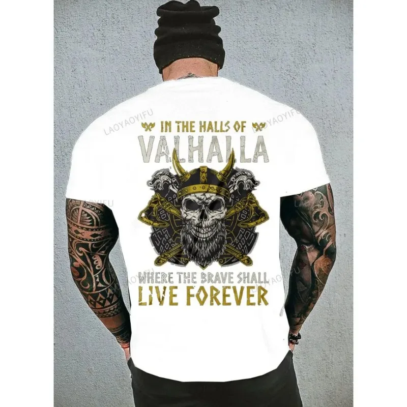 Victory or Valhalla Viking Classic Mens Cotton T-Shirt Viking Print Valhalla Odin T Shirt Men Short Sleeve Viking Legend T-Shirt