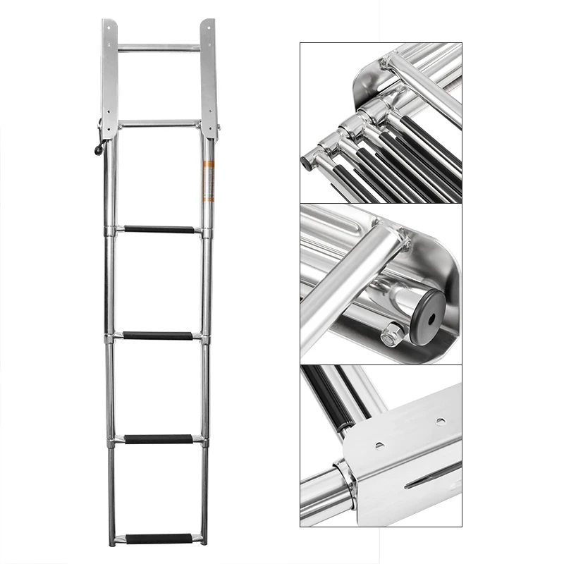 3 Step 4 Step Stainless Steel Telescoping Ladder Under Platform Slide Mount Boat Boarding Ladder Marine Boarding Ladder