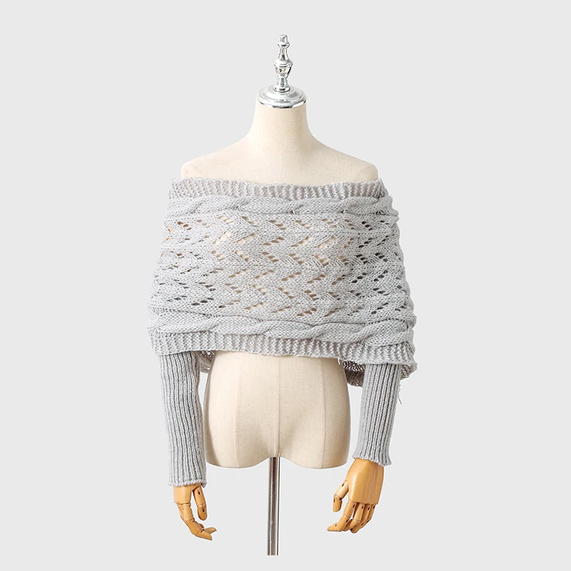 Multifunktionaler Schal mit Ärmeln für Damen, Herbst und Winter, winddicht, warm, Schal mit Ärmeln, einfarbig, gestrickt, Wickelschal – Detail 7