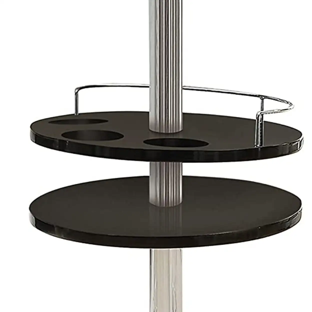 Round Glass Top Bar Table with Wine Storage Chrome Base Bistro Pub Table