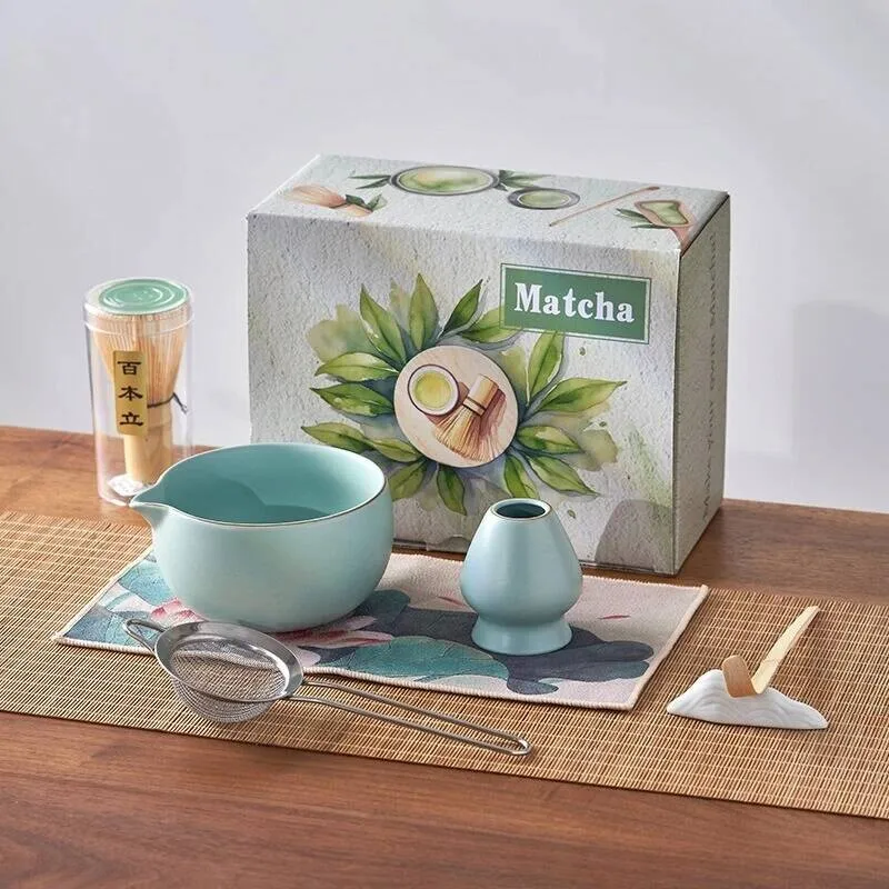 

7PCS Matcha Tea Set, Ceramic Tea Bowl, Natural Bamboo Tea Whisk, Tea Strainer, Whisk Stand - Complete Gift Set For Making Matcha