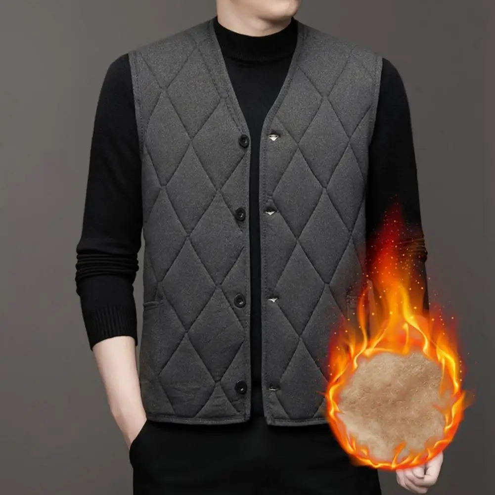 

Men Vest Single-breasted Jacket Men's Single-breasted Padded Solid Color Vest Plus Size Warm Thick Cardigan for Fall Winter Mid