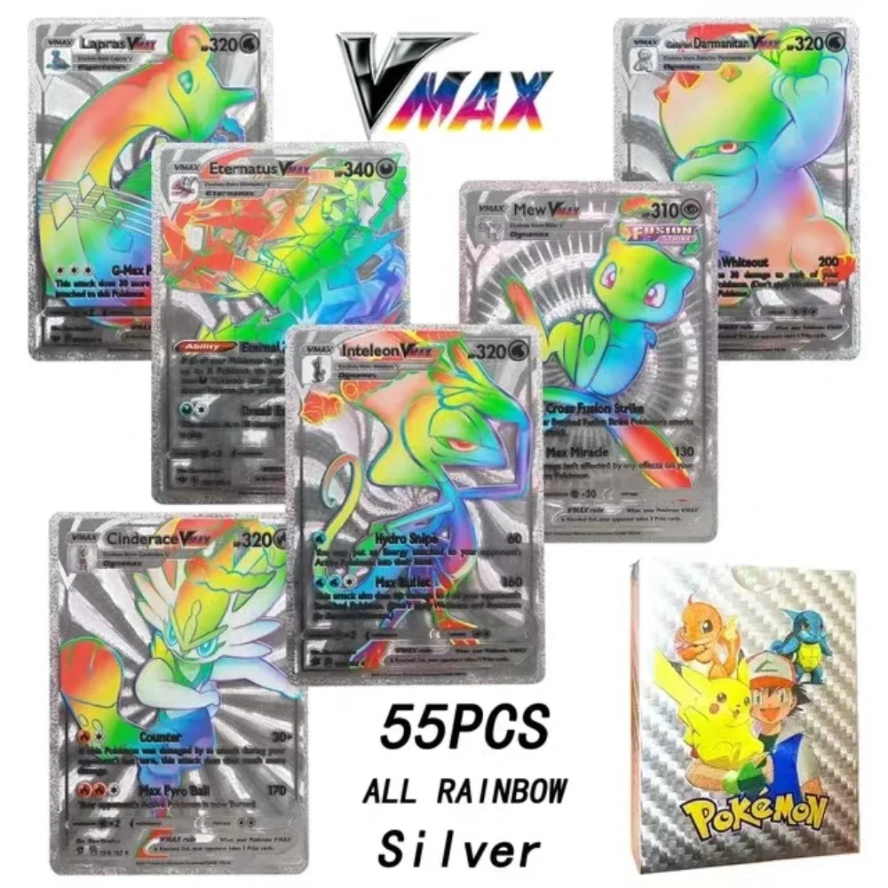 New 27-55PCS Pokemon Colorful Gold Foil Card Charizard Pikachu Arceus Silver Rainbow Color English VSTAR VMAX GX Card