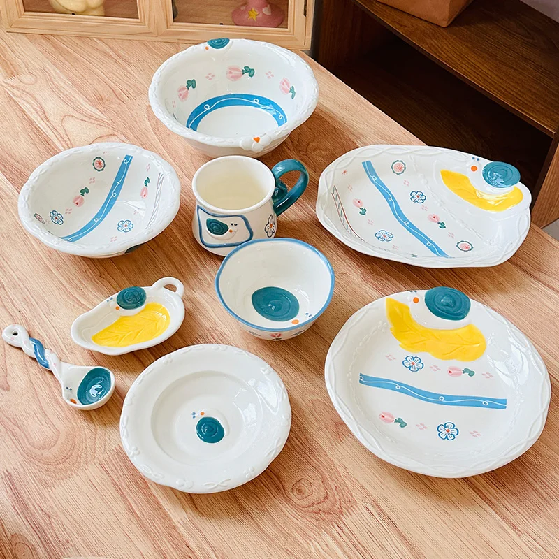 Korean Style Vegetable Plate Househole Underglaze Colored Ceramic Fruit Plate Fish Dish Vinger Dish Kitchen Tableware Set