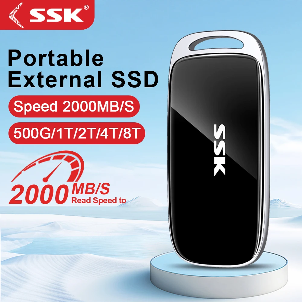 Портативный твердотельный накопитель SSK, внешний жесткий диск до 2000 МБ/с, внешние твердотельные накопители для ноутбуков iPhone Mac со светодиодным индикатором