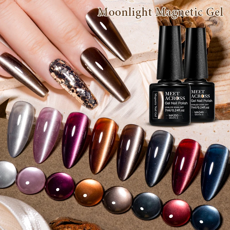 MEET ACROSS 7ml Maillard Moonlight Cat Magnetic Gel Autumn Winter Semi Permanant Soak Off Nail Art Varnish For Nails Manicure