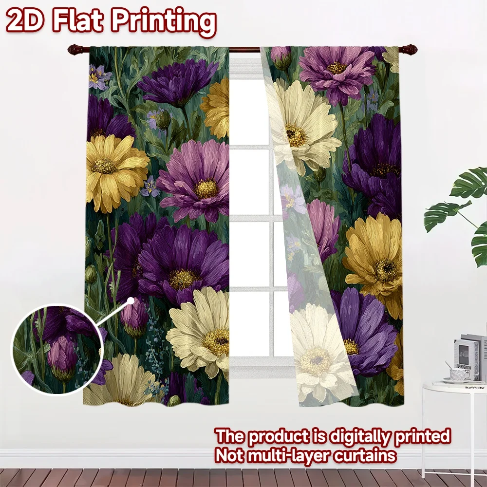 2D FLAT PRINTING 2pcs Curtains (Without Rod) Floral Spring Garden Design Chic Chic Curtains Versatile Durable Polyester Curtains