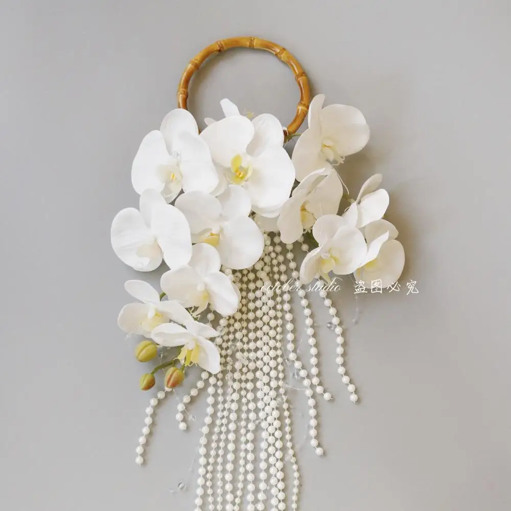 

Premium White Phalaenopsis Bridal Hand Carry Flower Simulation Flower Studio Shooting Props Wedding Pearl Bracelet Hand Bouquet