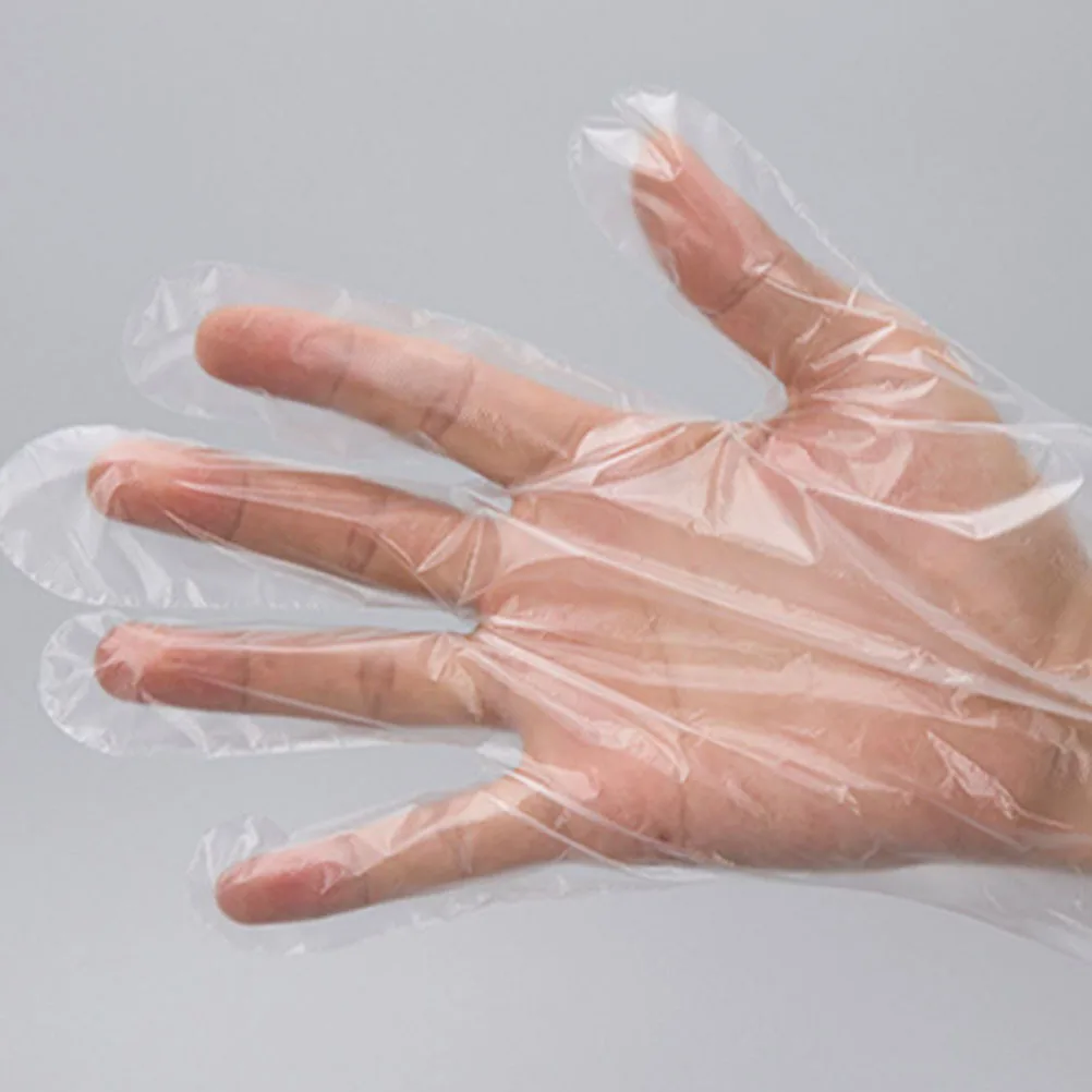 300Pcs Thicken Transparent Disposable Gloves Food Grade Pe Protective Working Gloves Industrial Labor Fingerprint Barrier