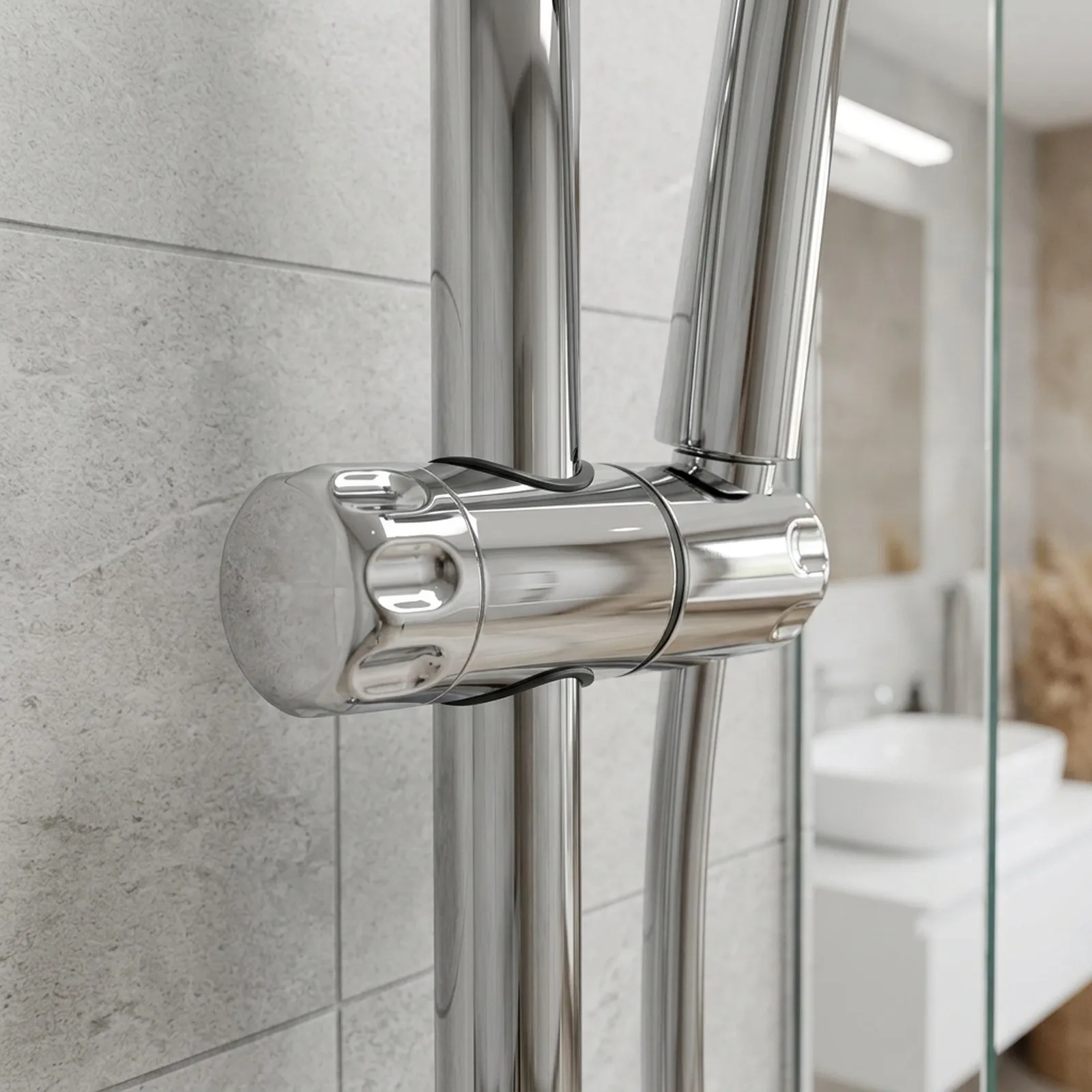 Adjustable Chrome Shower Head Support Bracket Kit for Standard 25mm Vertical Riser Rails and Handset Installation
